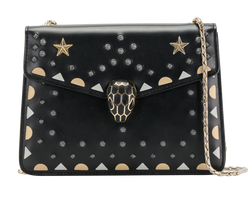 Serpenti Studded Shoulder Bag, Leather, Black, MII, 2*